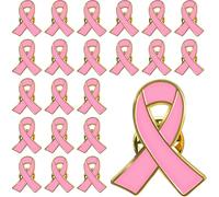 6/12/25/50/100/200 pieces pink ribbon pins breast cancer awareness brooch enamel lapel pin women badge Nurse doctor Charity fundraising public events survivor bulk, M, Alloy Steel, no gemstone