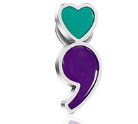 6/12/50/100/Pcs Semicolon Mental Health Suicide prevention awareness Lapel pins Bulk Metal Purple & Teal Ribbon pin Souvenir Series Gifts, purple and teal, 1.2inch