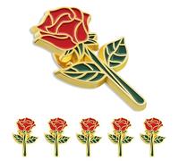 6/12/50/100Pack Red Rose Flower Enamel Lapel Pin 1.4 Inch -Metal Souvenir Hat Men Women Patriotic Travel Badge Brooch, Alloy, electroplating, no gemstone