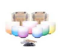 6-12 Inch 7pcs 432HZ Note Color Gradient Frosted Crystal Singing Bowl Set with Carrying Case Crystal Singing Bowl(Random Beige bag)