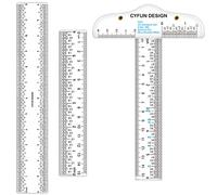 6/12 Inch Clear Acrylic Ruler 3 Pack - Zero-Centering With Inches & Metric Measuring Tool, Square and T-Shape Straight Edge for Paper Cutting, Craft and School Supplies
