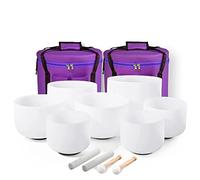 6-12 Inch Frosted Quartz Crystal Singing Bowl Set, With Suede Striker, Rubber Mallet, For Yoga, Sound Healing, Crystal Cleansing, Meditation