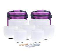 6-12 inch Set of 7 Frosted Quartz Chakra Crystal Singing Bowls with 2Pcs Heave Duty Carring Cases, Rubber Mallets, Suede Strikers and O-rings, Crystal Sound Bowls for Sound Healing Yoga Meditation(440
