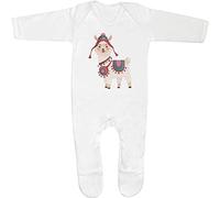 6-12 Month 'Cute Alpaca in Hat' Baby Romper Jumpsuit/Sleep Suit (SS00067406) White