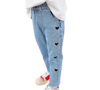 6-12 Months Baby Toddler Girls Denim Pants Joggers Elastic Waist Cute Animal Strawberry Rabbit Embroidery Print Jeans Casual Denim Pants Soft Relax Fit Ankle Length Trousers 001_Light Blue