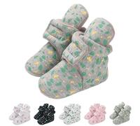 6-12 Months Newborn Unisex Baby Booties Infant Boys Girls Cozy Fleece Booties with Grippers Winter Slippers Socks Soft Sole Stay on Infant First Walker Crib Shoes Non Slip Winter Warm Boots Grey