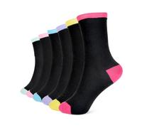 6/12 Pairs Girls Socks Colour Heels & Toes | Silky Soft Crew Socks Kids Girls | Indoor/Outdoor Sports, Athletic, School, PE Wear, Everyday Casual | Durable & Quick Drying | Sizes 3-14 Years