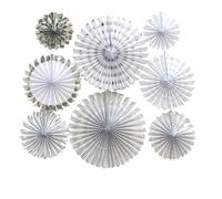 6-12 Pcs Hanging Paper Fans | Paper Fans Set for Party Decorations | Multi-Colored Round Wheel Disc | Paper Flower for Birthday, Wedding & Christmas Party (Silver - 8pcs)