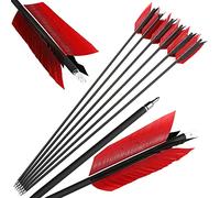6/12pcs Archery Hunting Arrows 30 inch Flu-Flu Arrows Carbon Arrows Spine 500 with 4 Turkey Feathers for Small Game Hunting Shooting (12, Black Red, 30inch)