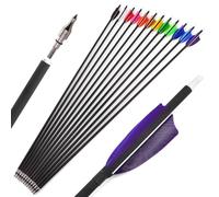 6/12pcs True Feather Hunting Arrow Spine 500 Mixed Carbon Arrow 3 Inch Coloured Turkey Feathers Suitable for Recurve Bow Compound Bow Longbow (12, Purple)