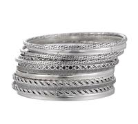 6-12Pcs Vintage Gold Silver Multilayer Stackable Textured Bangle Bracelets Bohemian Chunky Indian Cable Punk Wide Bracelet for Women African Ethnic Wedding Outfit Jewelry Gifts, M, Alloy Steel, no
