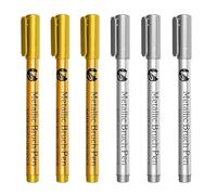 6/12Pcs Waterproof Permanent Paint Marker Pen, Gold and Silver Ink, Metallic, Rock, Mug, Ceramic, Glass (3 Gold and 3 Silver)