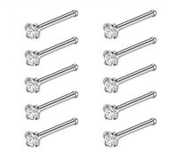 6-14 Pieces 20 Gauge L-Shaped Nose Ring, CZ Bone Nose Piercing, Stainless Steel Nose Screw Piercing Jewelry, Stainless Steel Cubic Zirconia, Stainless Steel Cubic Zirconia