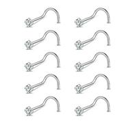 6-14 Pieces 20g Tiny Nose Studs L-Shape CZ Nose Bones Nose Screw Rings Set Stainless Steel Nose Piercing Stud