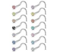 6-14 Pieces 20g Tiny Nose Studs L-Shape CZ Nose Bones Nose Screw Rings Set Stainless Steel Nose Piercing Stud (14pcs Nose Screws Style(Mixed Color))