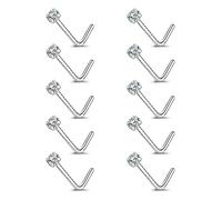 6-14 Pieces 20g Tiny Nose Studs L-Shape CZ Nose Bones Nose Screw Rings Set Stainless Steel Nose Piercing Stud