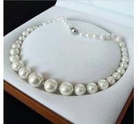 6-14mm White South Sea Shell Pearl Round Beaded Tower Necklace 18 Inches
