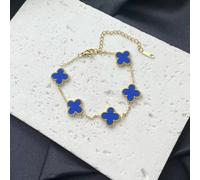 (6) 18k Gold Plated Black Four Leaf Clover Bracelet Waterproof Stainless Steel