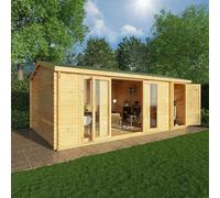 6.1mx4m Mercia Home Office Studio Log Cabin With Side Shed - 44mm Logs