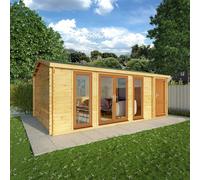 Mercia 6.1m x 4m Home Office Studio Log Cabin With Side Shed (44mm) - Oak UPVC Windows & Doors