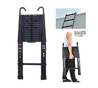 6.2 m Telescopic Ladder with Removable Hook, Multi-Purpose Ladder for Attic, Climbing Roof, Office Use, Construction Job, Extendable Aluminium Ladder, Non-Slip Steps, 150 kg Load Capacity (Black)