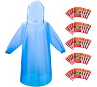 6 & 20 & 50 Pack Disposable Rain Ponchos for Adults/Youth, Waterproof PE Raincoats with Drawstring, Camping/Emergency, Blue, 6 Pack