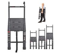6.2M / 20.34FT Telescopic Extension Ladder with Detachable Hooks, Extendable Folding Aluminum Ladder for Home Indoor Outdoor DIY Projects, 330lbs Max Load, Weight 36LB, Black