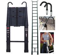 6.2M/20.35ft Aluminium Extension Telescopic Ladder Multi-Purpose Foldable Ladders and Roof Hook Portable Space-Saving EN 131 Certificate Max Load 150kg/330lb for Attic Loft - Black