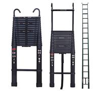 6.2M/20.5FT Telescopic Ladder Aluminum Folding Ladder with Detachable Hooks Attic Ladder Collapsible Ladder Easy to Retract for Home Use Business Roof RV Outdoor Activities EN131 CE Standards (Black)