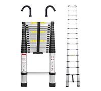 6.2M/20.5FT Telescopic Ladder Aluminum Folding Ladder with Detachable Hooks Attic Ladder Collapsible Ladder Easy to Retract for Home Use Business Roof RV Outdoor Activities EN131 CE Standards (Sliver)