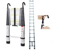6.2m Aluminum Telescoping Ladder Folding Portable High Ladder & Roof Hook Capacity Max 150kg/330lb with EN131 For Outdoor & Indoor Use (Silver)