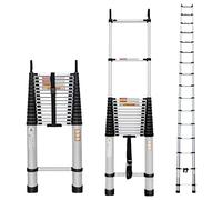 6.2M Aluminum Telescoping Ladder with Detachable Hooks Telescopic Extension Ladder Retraction Collapsible Ladder Portable Folding Lightweight, Capacity 330LBS