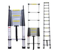 6.2M Silver Telescoping Ladder 20.5FT Aluminum Foldable Ladder Extendable Portable Loft Ladder with 2 Roof Hooks Grip Handle Easy to Carry EN131 Safe Standard CE Registered Max Load 330 Pound/150 kg