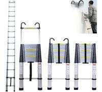 6.2M Telescopic Folding Ladder with hooks, 20.3FT Multi-Purpose Aluminium Loft Ladder Extendable Portable Telescoping Ladder Lightweight Collapsible Ladder for Outdoor Indoor Work, 330lb Capacity