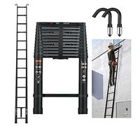 6.2M Telescopic Ladder 20.3ft Extension Ladder with Hooks, Portable Loft Ladders Aluminium, Extendable 15 Steps, Multi-Purpose Collapsible Ladder for Home Attic Gutters