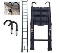 6.2M Telescopic Ladder Come wiht Roof Hook Kit Aluminium Black Portable Multi-Purpose Folding Extension Ladders EN 131 for Outdoor & Indoor Builder DIY Projector Easy Carry 150kg/330lbs Max. Load