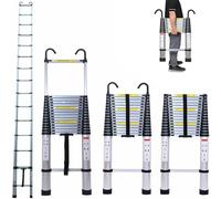 6.2M Telescopic Ladder with hooks, 20.3FT Multi-Purpose Folding Aluminium Telescoping Ladder Foldable Ladder Extension Ladder Extendable Portable Loft Ladder Lightweight, 330lb Capacity, EN131