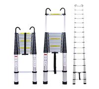 6.2M Telescopic Ladder with Roof Hooks Aluminum Telescoping Extension Tall Multi Purpose Loft Ladder Safety Lock Closure Strap Straight Ladder for Indoor and Outdoor 330 pound/150 kg Capacity Silver