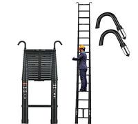 6.2M Telescoping Ladders with 2 Hooks, Heavy Duty Aluminum Collapsible Ladder Load 330 LBS Capacity, Non-Slip Feet, Extension Ladders Applicable to Household and Outdoor Working (Black)