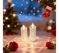 6.3*18.3cm LED Crystal Candle Lights, Rose Shadow LED Flameless Candles, Realistic LED Fake Candles, Battery Operated Romantic Glow Candles for Christmas Wedding Valentines Anniversary Decor (2pcs)