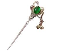 6.3" Chinese Tibetan Silver Inlaid Jade Hairpin Bell Pendant Antique Collect