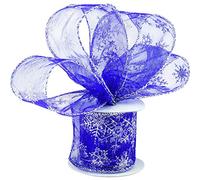 6.3 cm in Width Organza Ribbon Snowflake Wired Sheer Glitter Ribbon with Spool for Christmas Decoration, Gift Wrapping, Party Decoration (Gold, 10 m)