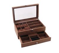 6+3 Grids Wooden Watch Organizer Glass Lock Double Layer Retro Glasses Jewelry Box Display Case Storage Casket