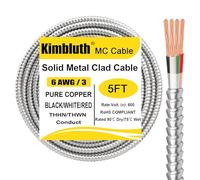 6/3 Metal Clad (MC) Cable with Ground 5ft, 6 Gauge Electric Wire with Aluminum Armor, Solid Bare Copper Conductors for Indoor Outdoor Underground Embedded Installation (6/3, 5 ft)