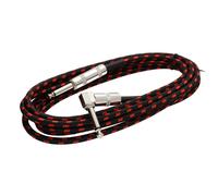 Kenable 6.35mm Right Angle Mono Braided Instrument Cable Black & Red Guitar Lead 3M