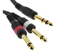 6.35mm TRS Stereo Jack to Twin (2x) 6.35mm Mono BIG Jacks Cable Lead 3m Gold