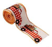 6 3cm by 5 Yards Polyester Harvest Ribbon with Pumpkin and Plaid Design, Wire Edge Ribbon Suitable for DIY Holiday Decorations and Bow Making (D)