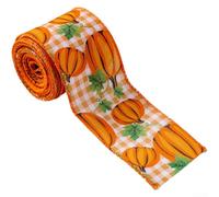 6 3cm by 5 Yards Polyester Harvest Ribbon with Pumpkin and Plaid Design, Wire Edge Ribbon Suitable for DIY Holiday Decorations and Bow Making (B)