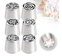 6/3PCS Extra Large Russian Piping Tips, Stainless Steel Flower Piping Tips Rose Floral Icing Nozzles for Cake Decorating, Frosting, Cream Flower DIY Cookies, Desserts Baking Tools (6PCS)
