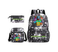 (6, 3Pcs Set) Geometry Dash Backpack Schoolbag Shoulder Bag Pencil Case Set for Kids Students